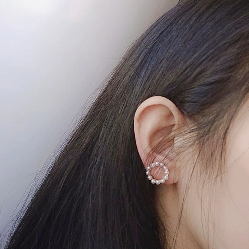 Золотистые круглые жемчужные Клипсы-манжеты для ушей из искусственного жемчуга