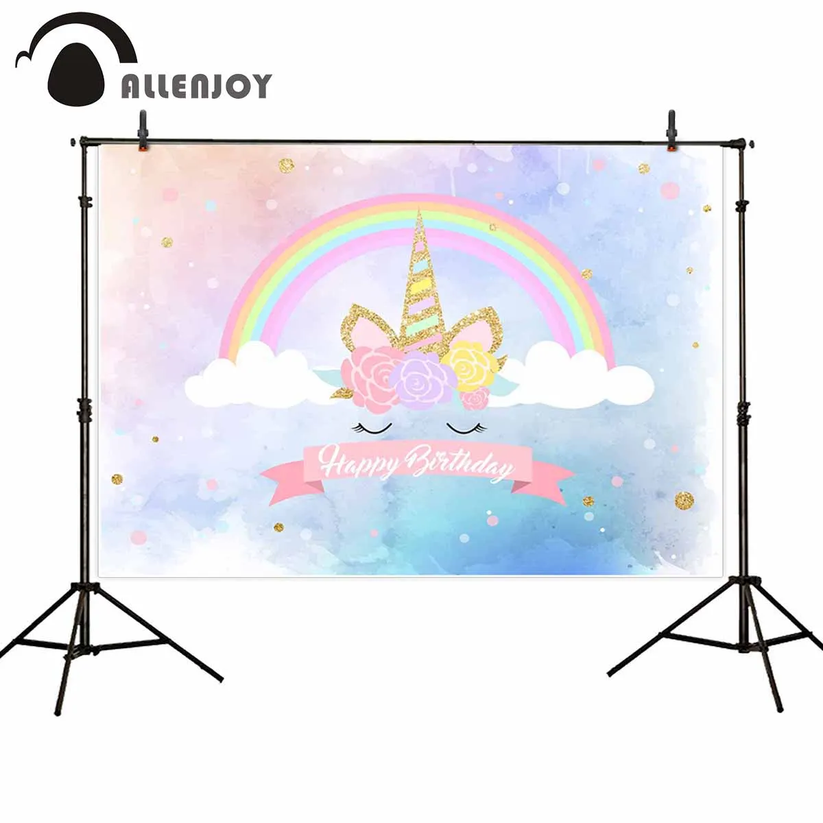 Allenjoy фон с единорогом ткань радужные цветы в горошек пастельные акварельные