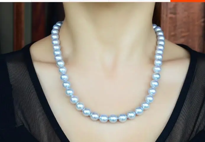 Великолепное круглое серебристо-серое жемчужное ожерелье с южным морем 9-10 мм 18