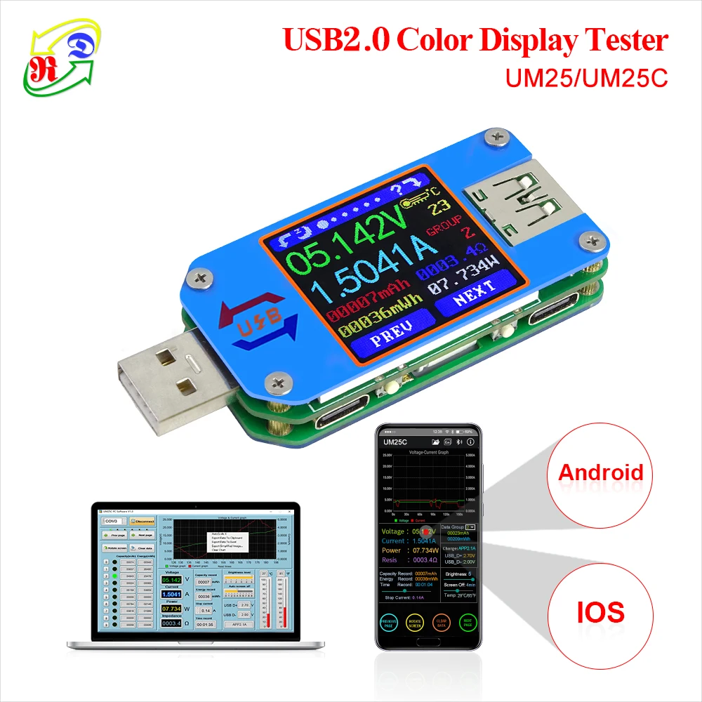 UM25 UM25C для приложения USB 2 0 Type-C ЖК-Вольтметр Амперметр измеритель тока напряжения