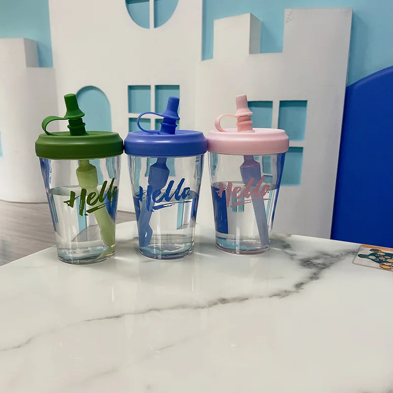 

Men's and women's summer plastic cups simple creative letter pattern transparent personality style sealed mixing cup