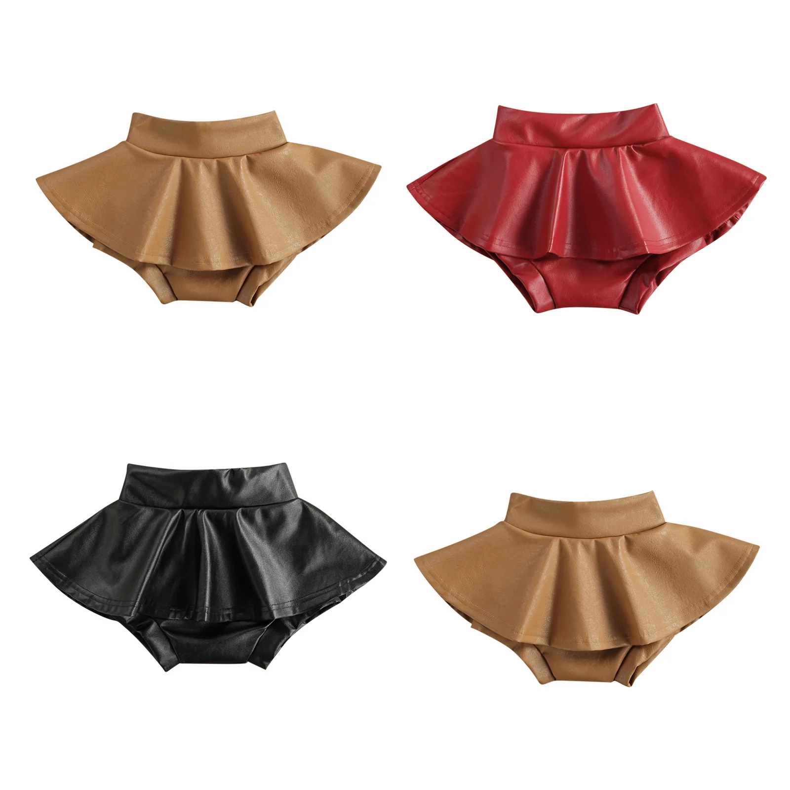 

0-4Y Fashion Kids Girls Shorts Skirts PU Leather Ruffles High Waist Mini Skirts Baby Girl Cute Culottes Clothes