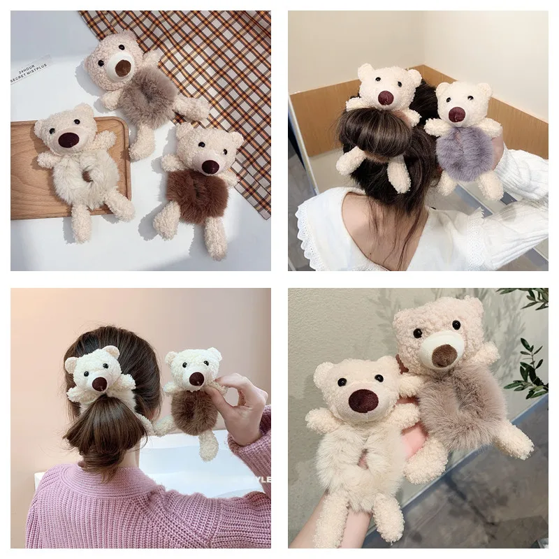 

Резинка для волос Женская эластичная с медведем, резиновые ленты аксессуары