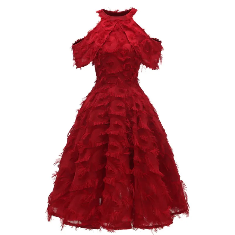 Коктейльные платья-трапеции бордового цвета с кисточками Новое поступление 2019