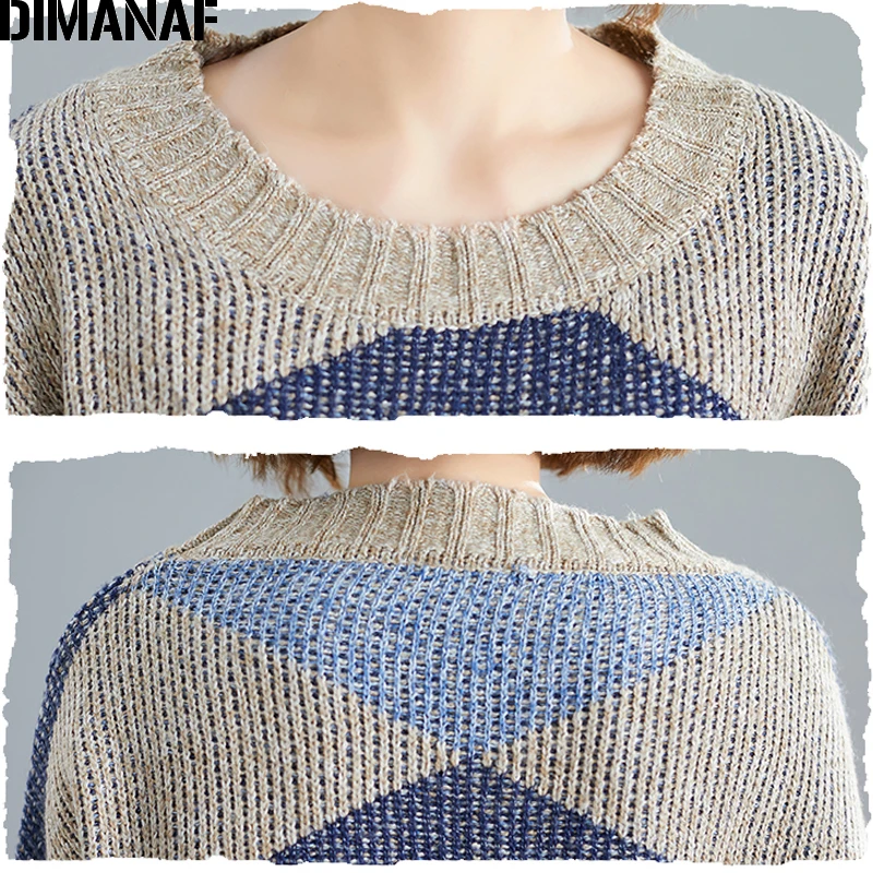 Женский трикотажный свитер DIMANAF Повседневный пуловер лоскутного покроя в клетку