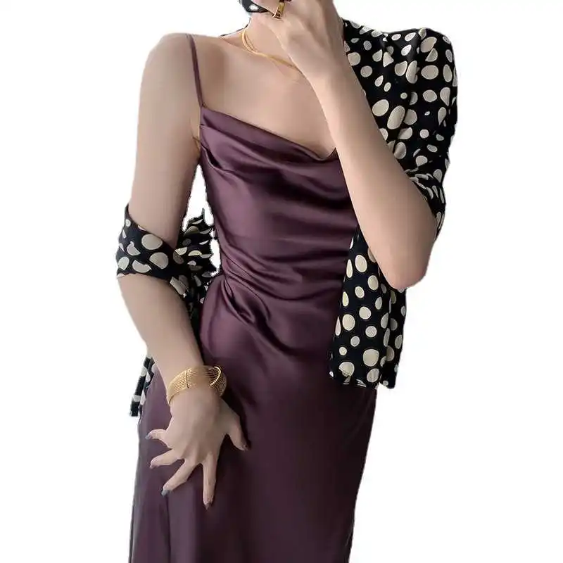 

collar French first love sweet acetate satin dress with suspender skirt