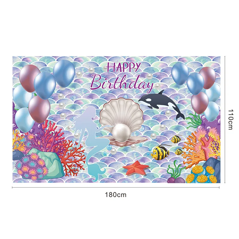 

Mermaid Game Console Theme Birthday Background Banner Baby Gender Reveal Happy Birthday Party Decor for Kids Photo Background