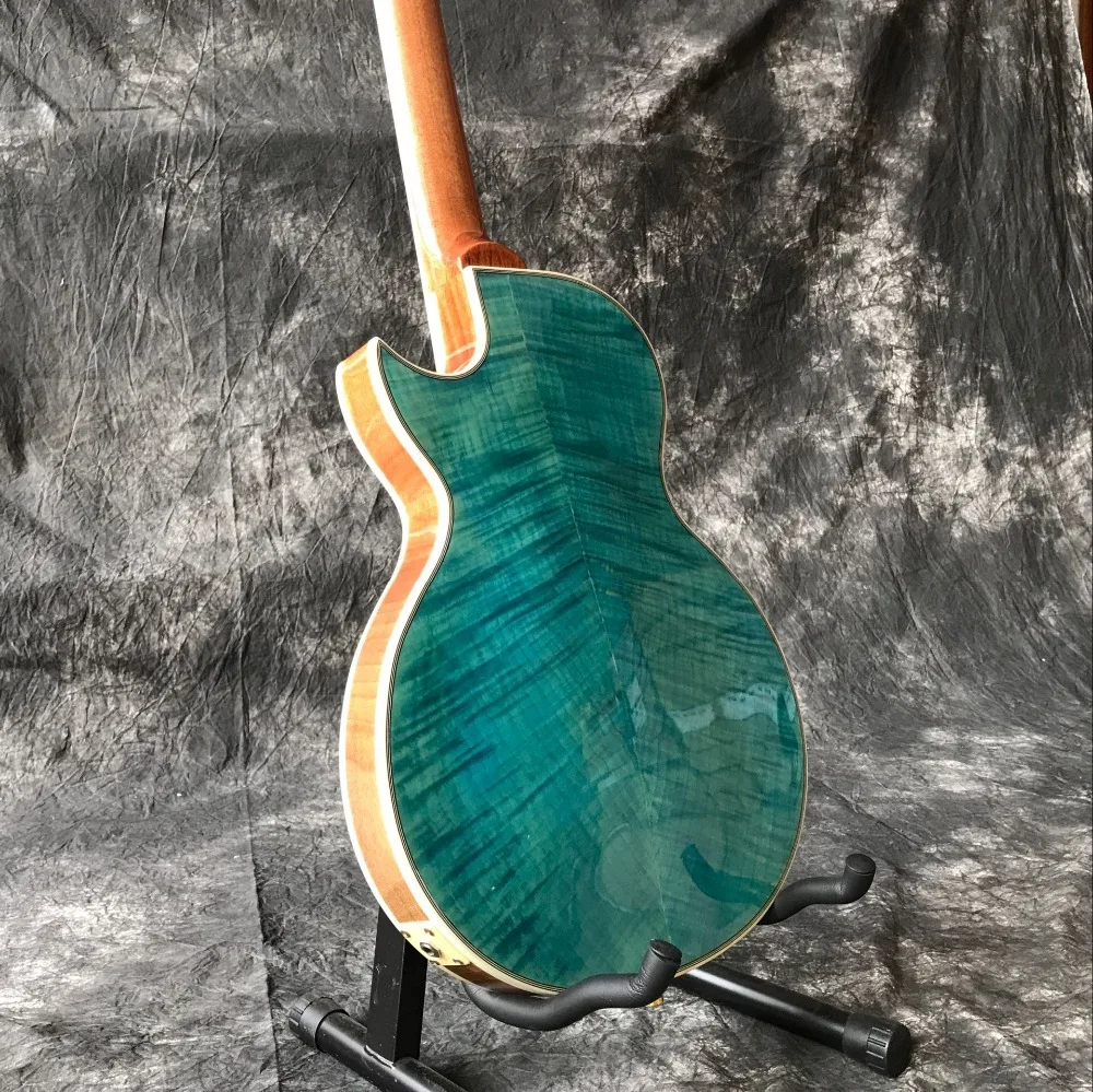 Пользовательский магазин jazz электрическая гитара Тигр Пламя Зеленый цвет Gitaar с золотой аппаратной системой vibrato