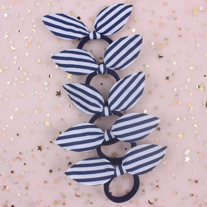 Женские эластичные резинки для волос в полоску с заячьими ушками 10 шт./лот