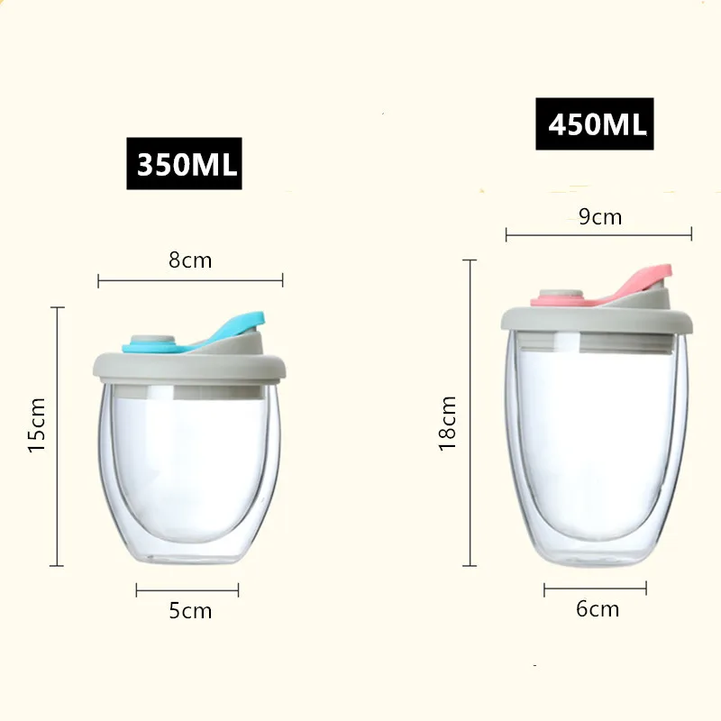 350ml/450ml Double Layer Glass Coffee Mug With Lid Leak-Proof Travel Milk Tea Cup Nice Gifts | Дом и сад