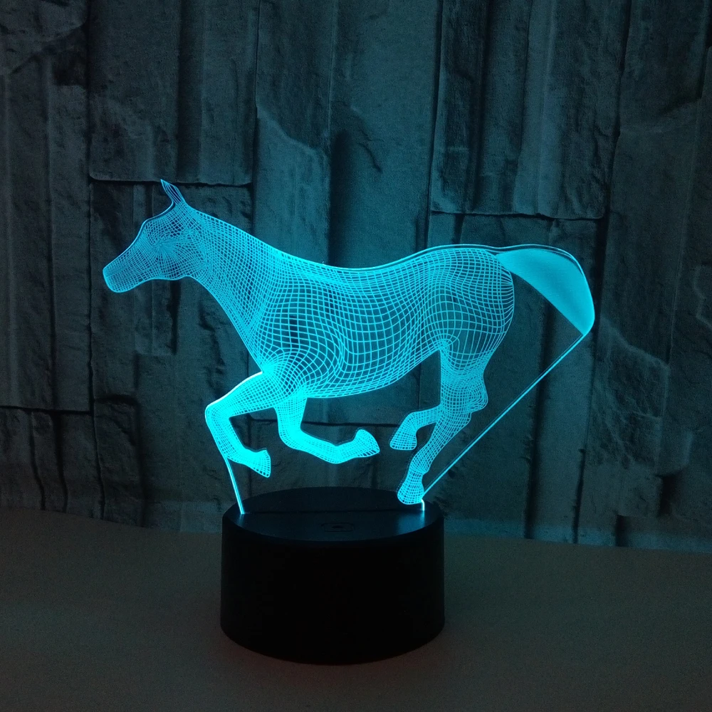 3D лампа с сенсорным управлением ночник в виде животного лошади креативный