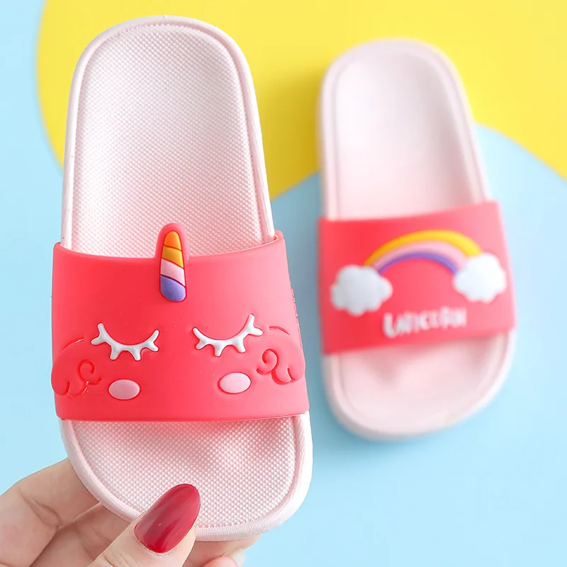 

NEW Summer 2020 Rainbow Cute Slippers for Kids Boy Girl Beach Shoes Teen Baby Soft Indoor Bathroom Slippers Flip Flops Rainbow