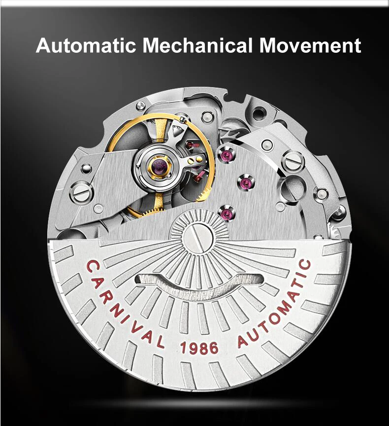 CARNIVAL Brand Watch Men Automatic Self-wind Stainless Steel Waterproof Date Business Watches Mechanical Men Wrist Watch Reloj enlarge