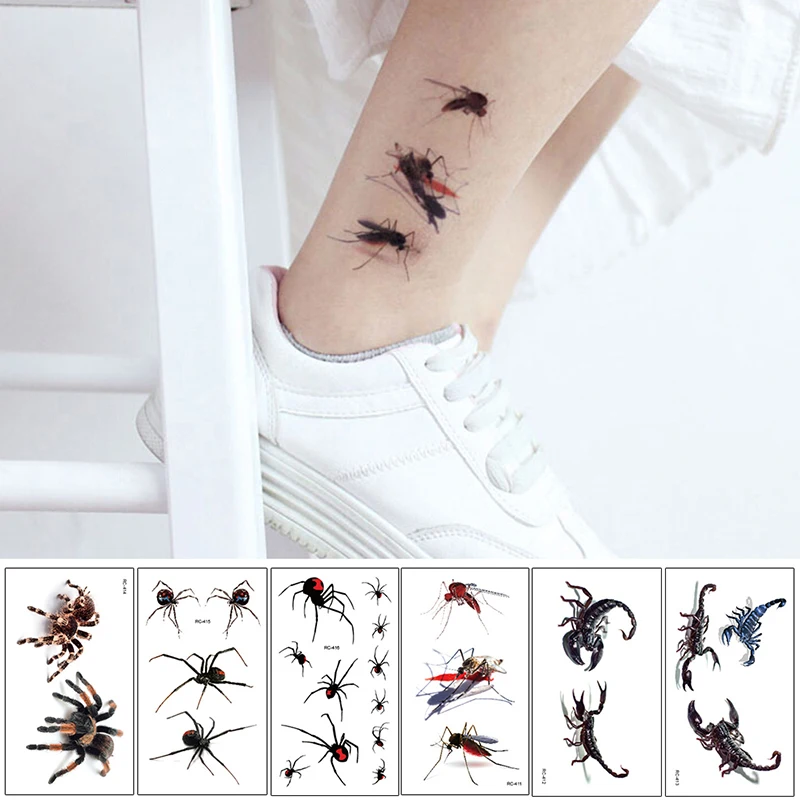 

Waterproof 3D Spider Scorpion Temporary Tattoo Stickers Halloween Water Transfer flash Fake Tattoo Body Art