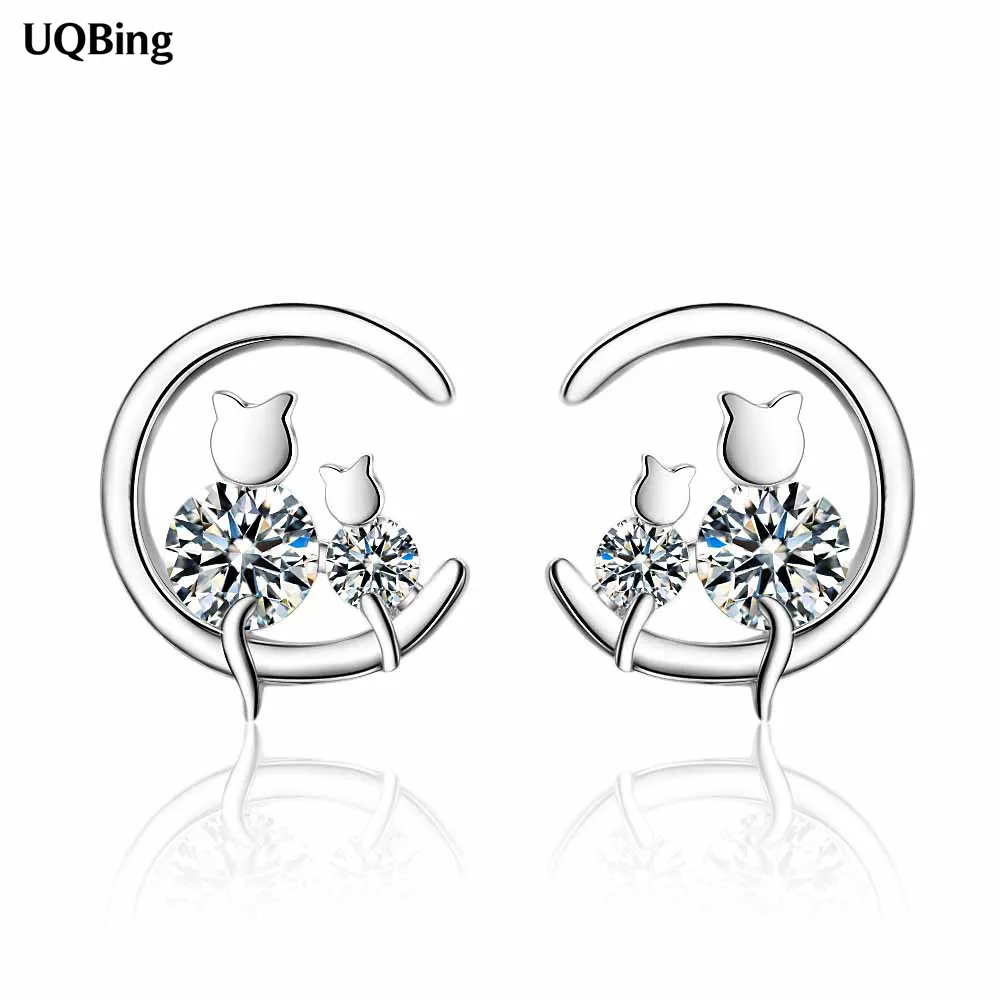 

Simple Elegant 925 Standard Silver Zircon Moon Stud Earrings For Girls Friend Gifts