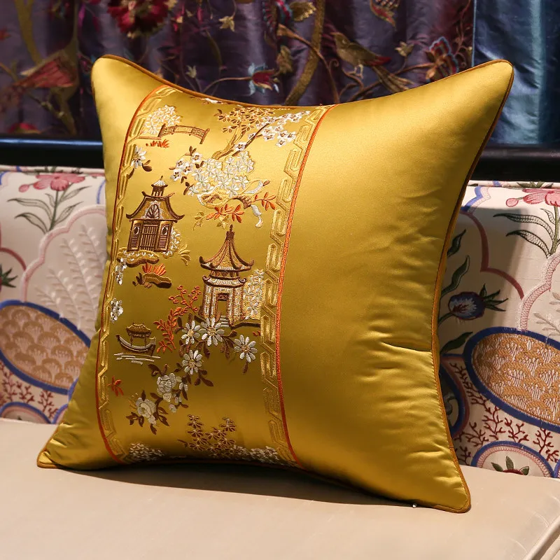 Наволочка для подушки с китайской вышивкой декоративные дивана в технике