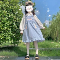 qweek kawaii lolita dress for girls soft japanese sweets blue lolita outfit cute slip dress summer rabbit embroidery jsk 2021