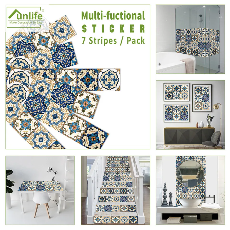 

Многофункциональная наклейка на плитку в марокканском стиле, ПВХ, 21x100 см, 7 шт., самоклеящаяся, Настольная наклейка