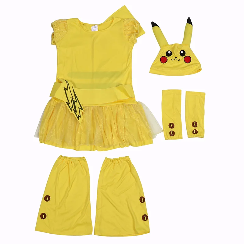 Милая юбка picachu Детский костюм для ролевой косплей комплект из 4 предметов |
