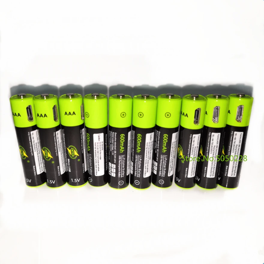 ZNTER 10PCS USB AAA Rechargeable Battery 1.5V 600mAh Lithium Ion Battery Toy Remote Control Battery Lithium Polymer Battery