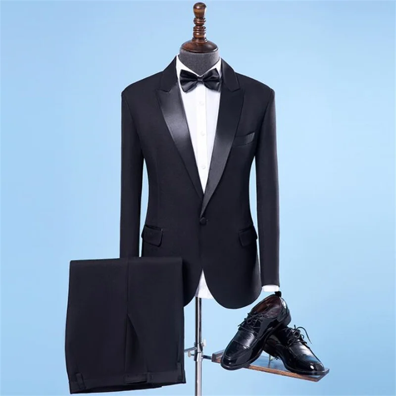 Suits men's blazers wedding dress best man host stage adult chorus clothing black white abito uomo elegante estivo