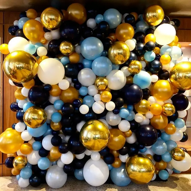 15 шт. световой синие шары с Золотой хром звезда прозрачные латексные Globos для
