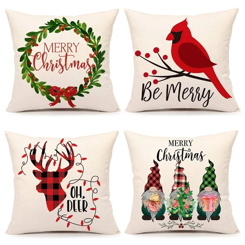 

Christmas Throw Pillow Covers Farmhouse Cushion Case For Sofa Couch 18 X 18 Inches Flax Set Of 4