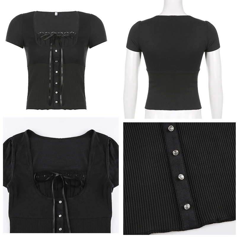 Топ женский летний трикотажный с квадратным вырезом и коротким рукавом - купить