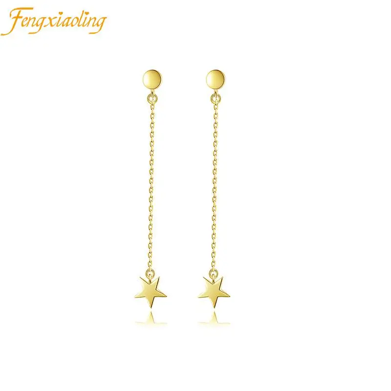 

925 Sterling Silver Long Tassel Stars Drop Earrings For Women 14k Gold Plated Engagement Earrings Fine Jewelry Cute Accessories