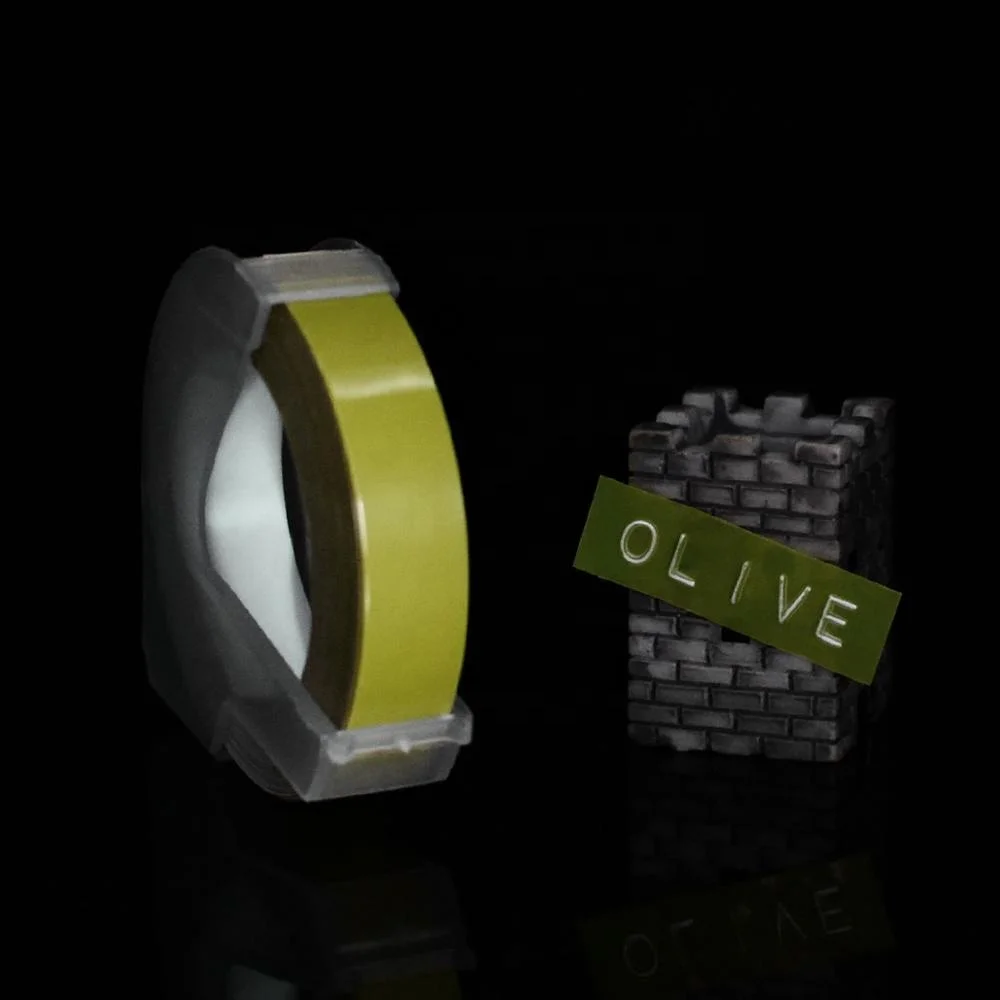 Olive green 1 рулон 6/9/12 мм 3D для тиснения, из ПВХ этикетки ленты совместимый с dymo 1610 1880 12965 ручной принтеры этикеток для Motex E101 этикетка производители - Цвет: Olive green