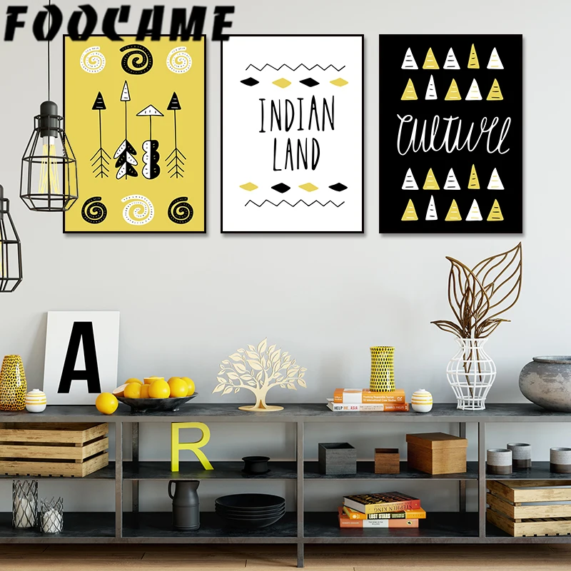 Индийская стрела желтый черный мультфильм плакаты и принты Искусство Холст