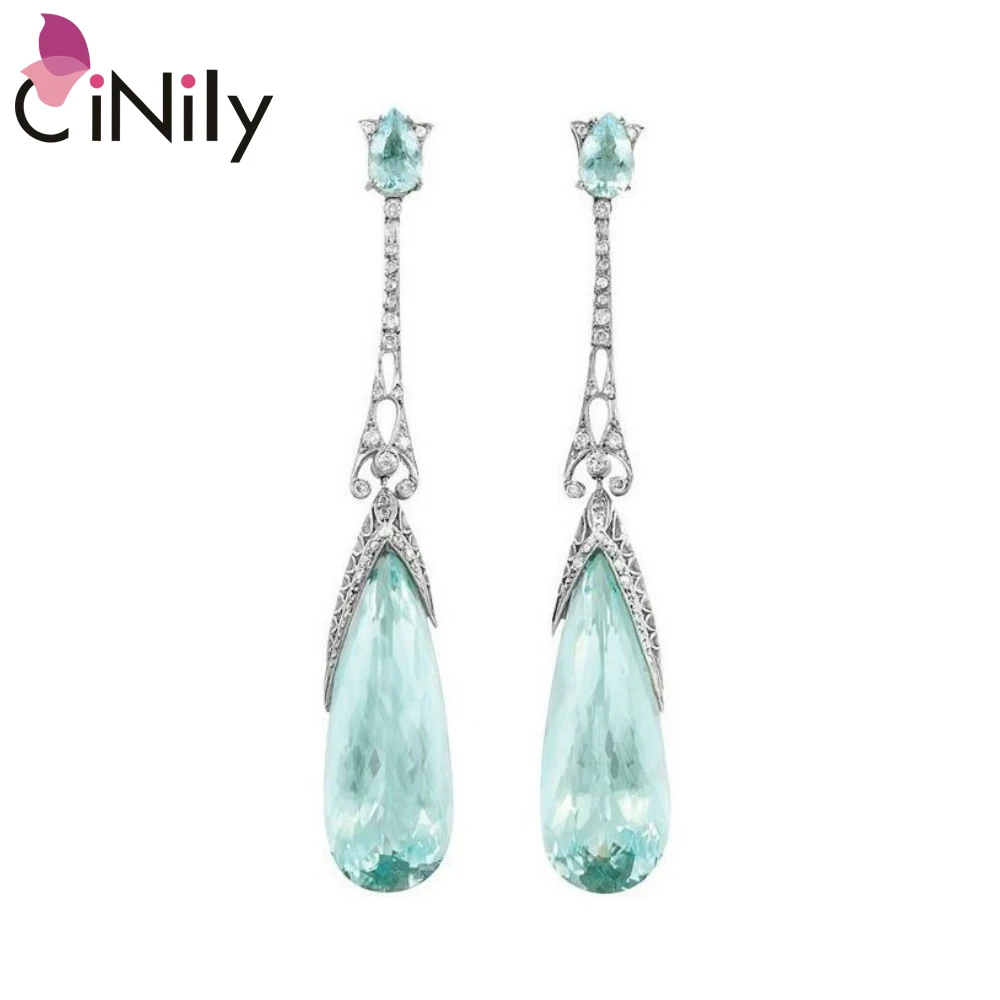 

CiNily Simple Silver-Plated Green Crystal Zircon Women Jewelry Cubic Zirconia Dangle Earrings FH8652