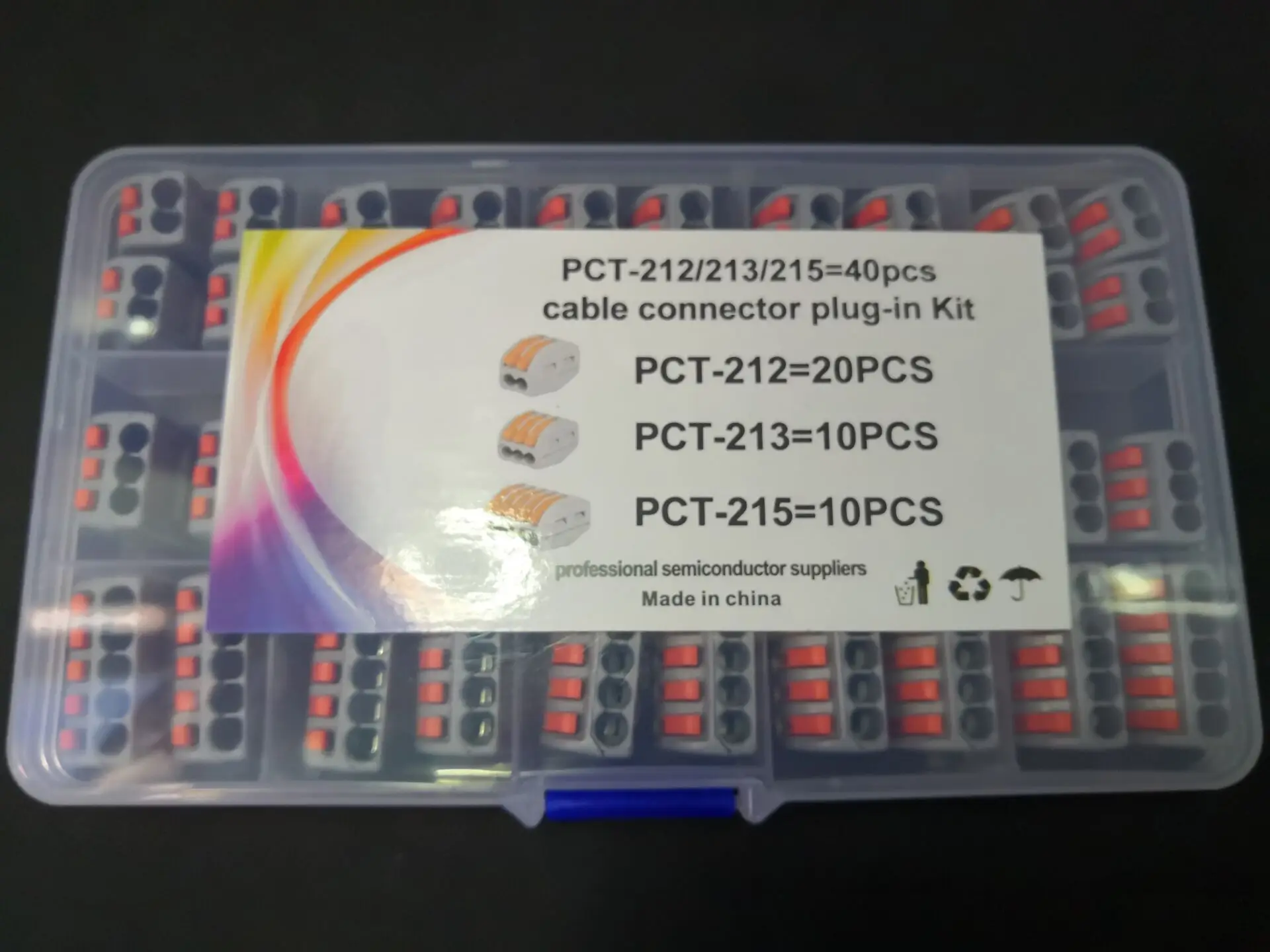 

Pct-212/213/215 Box 3values kit Wire fast Terminal block Connector Compact quick Universal Cable plug in push Wiring Connection