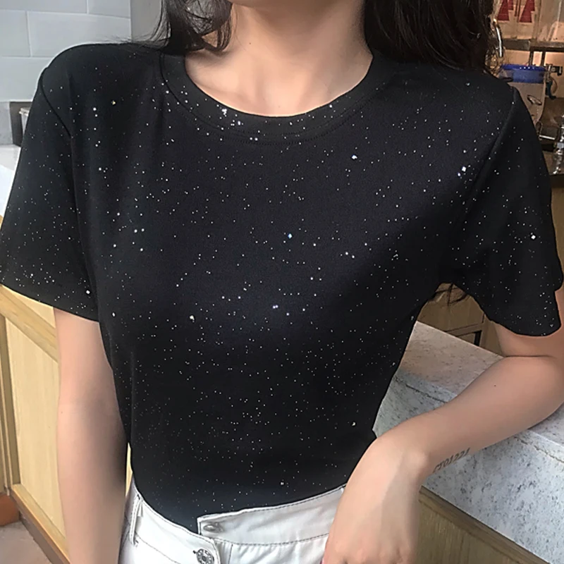 Куртка-футболка с круглым вырезом однотонная блестящая Базовая куртка лето 2019 |