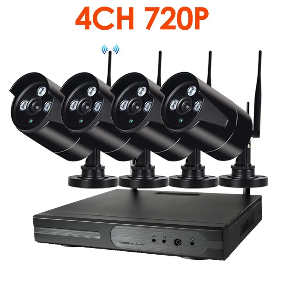 8CH 720P Аудио FHD Беспроводной NVR комплект P2P 720P Крытый Открытый ИК ночного видения безопасности 1.0MP аудио IP камера wifi CCTV система - Цвет: 4CH720P WIFIKITBlack