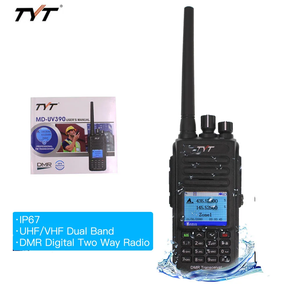 TYT MD-UV390 DMR Radio Station 5W Dual Band Walkie Talkie MD-390 IP67 Waterproof Dual Time Dlot Digital Radio MD390