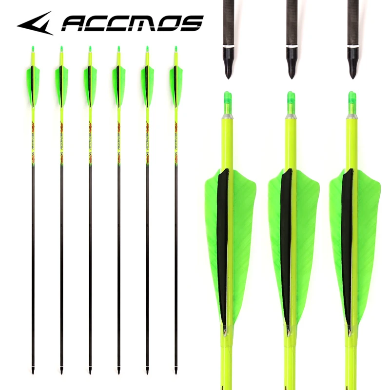

6/12pcs Archery Pure Carbon Arrows ID6.2MM Spine 300 340 400 500 600 31inch 4inchTurkey Feather for Recurve/Compound Bow Hunting