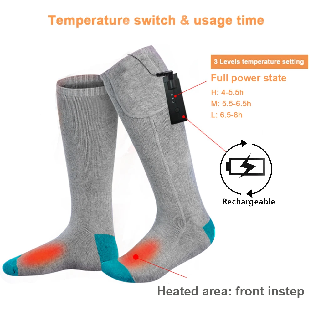 Heated Socks Rechargeable Battery Winter Warm High Tube Men Women for Fishing Skiing Hunting Cycling | Спорт и развлечения