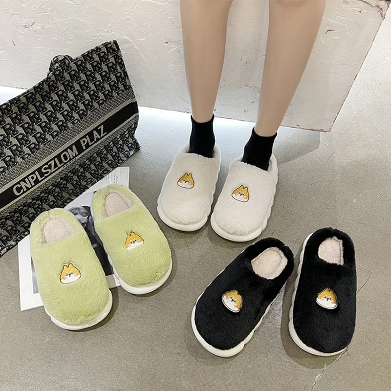 

Sapatos Femininos 2021 Cute Winter Fur Slippers For Women Shoes Plush Home Footwear Female Slip On Warm Shoes Casual Cartoon