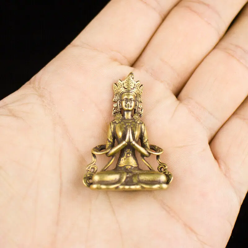 

Handmade Brass Mini Guanyin Ornament Antique Craft Collection Buddha Tara Statue