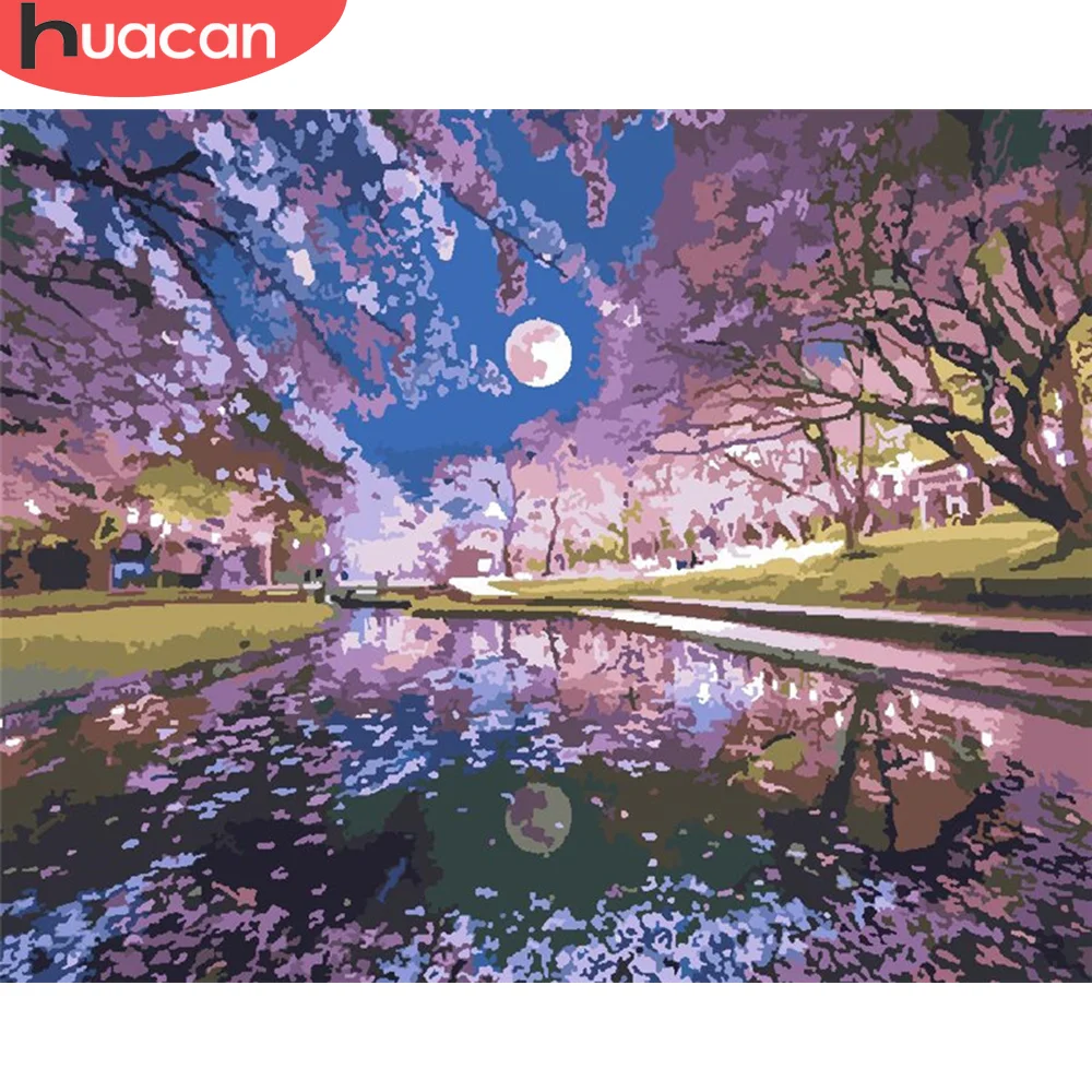 

HUACAN Paint By Number River Drawing On Canvas Gift DIY Pictures By Numbers Lake Kits Hand Painted Painting Art Home Decor