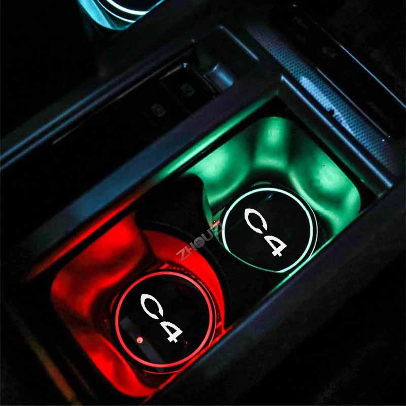 

For Citroen C4 Car Accessories Luminous Car Water Cup Coaster Holder 7 Colorful USB Charging Car Led Atmosphere Light Lamp