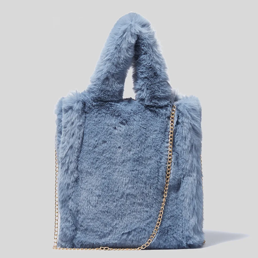 

Cute Soft Plush Small Tote for Women Chain Party Handbag Fashion Winter Ladies Shopper Shoulder Crossbody Bags Casual Purses Ins