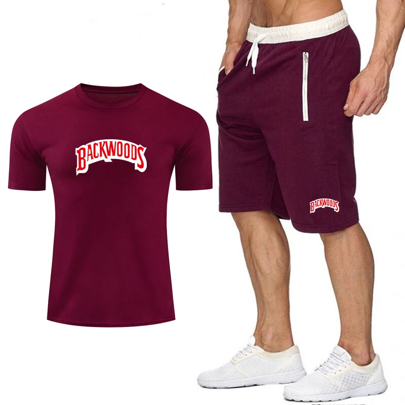 

2021 men's sportswear new summer suit men's fitness suit sports suit short-sleeved t-shirt shorts quick-drying 2-piece set S-2XL