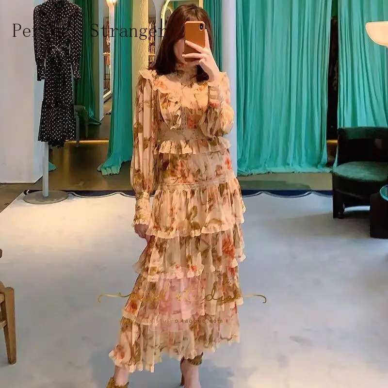 Женское длинное кружевное шифоновое платье с цветочной вышивкой элегантное в