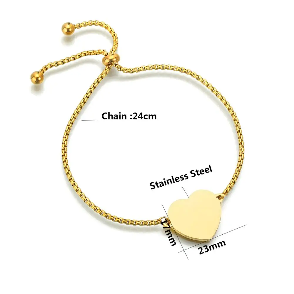 Letdiffery Customized Stainless Steel Heart Bracelet Engrave Baby's Name Birthday Photo Adjustable Personlized Women Jewelry