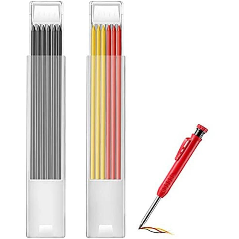 

12 Pieces Solid Carpenter Pencil Refills,2.8 mm Deep Hole Mechanical Pencil for Scriber Wood Floor Marking Architect A