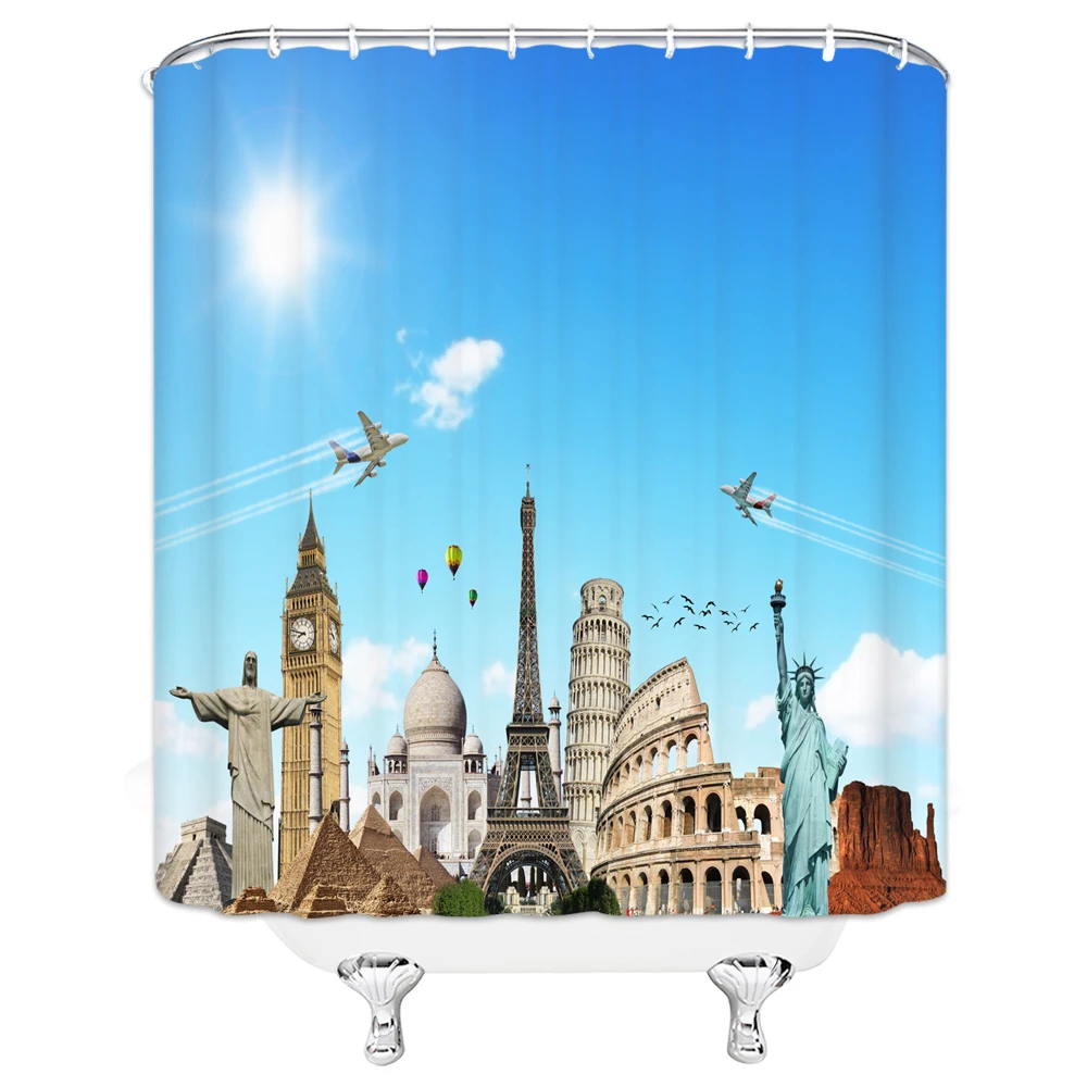 

Статуя Свободы в порту Нью-Йорк, рисунок в виде занавеса для душа, городское изображение с принтом, культурное знаковое изображение, декор д...