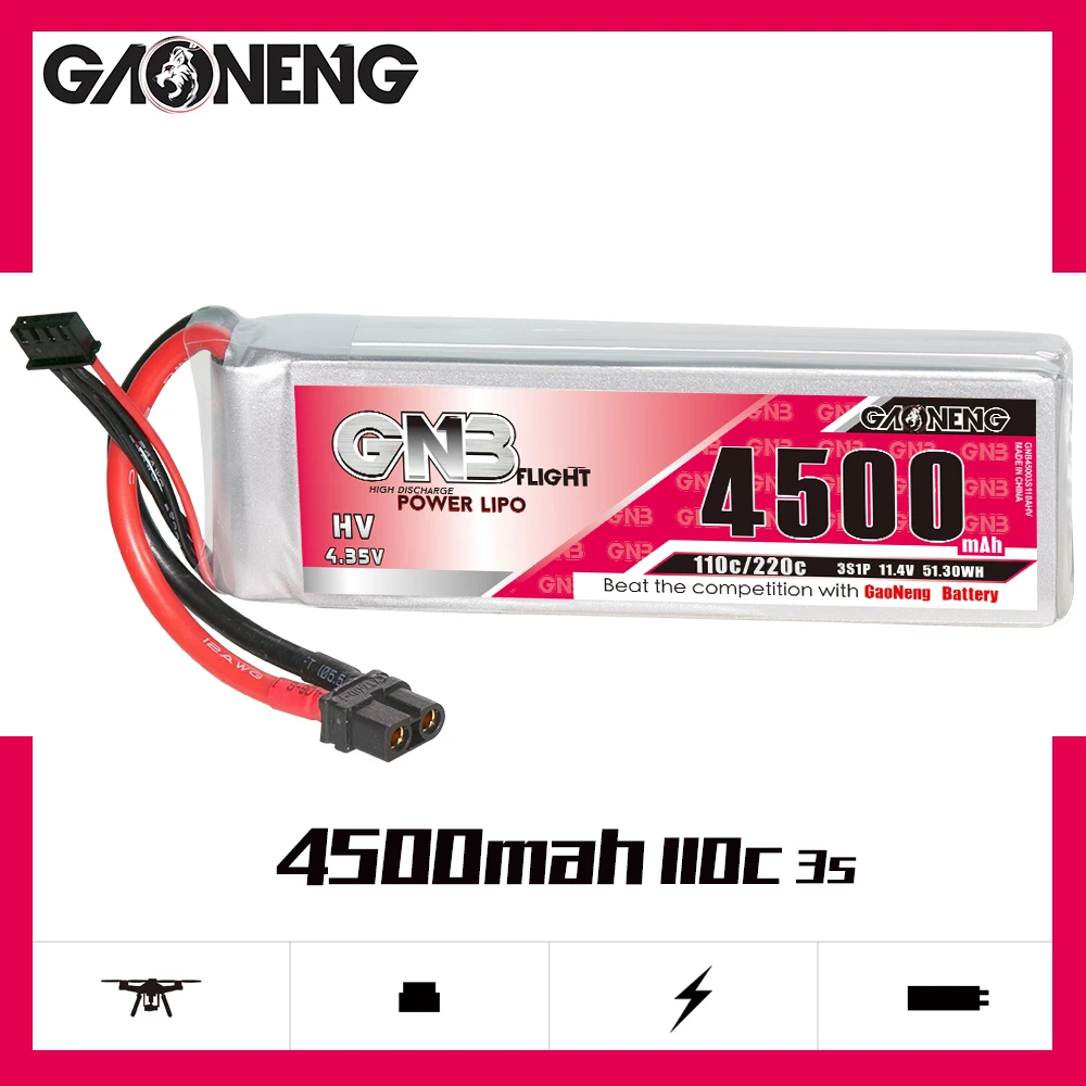 

Gaoneng GNB 4500mAh 3S 11,4 V 110C HV Аккумулятор для радиоуправляемых автомобилей Lipo батареи Kingkong