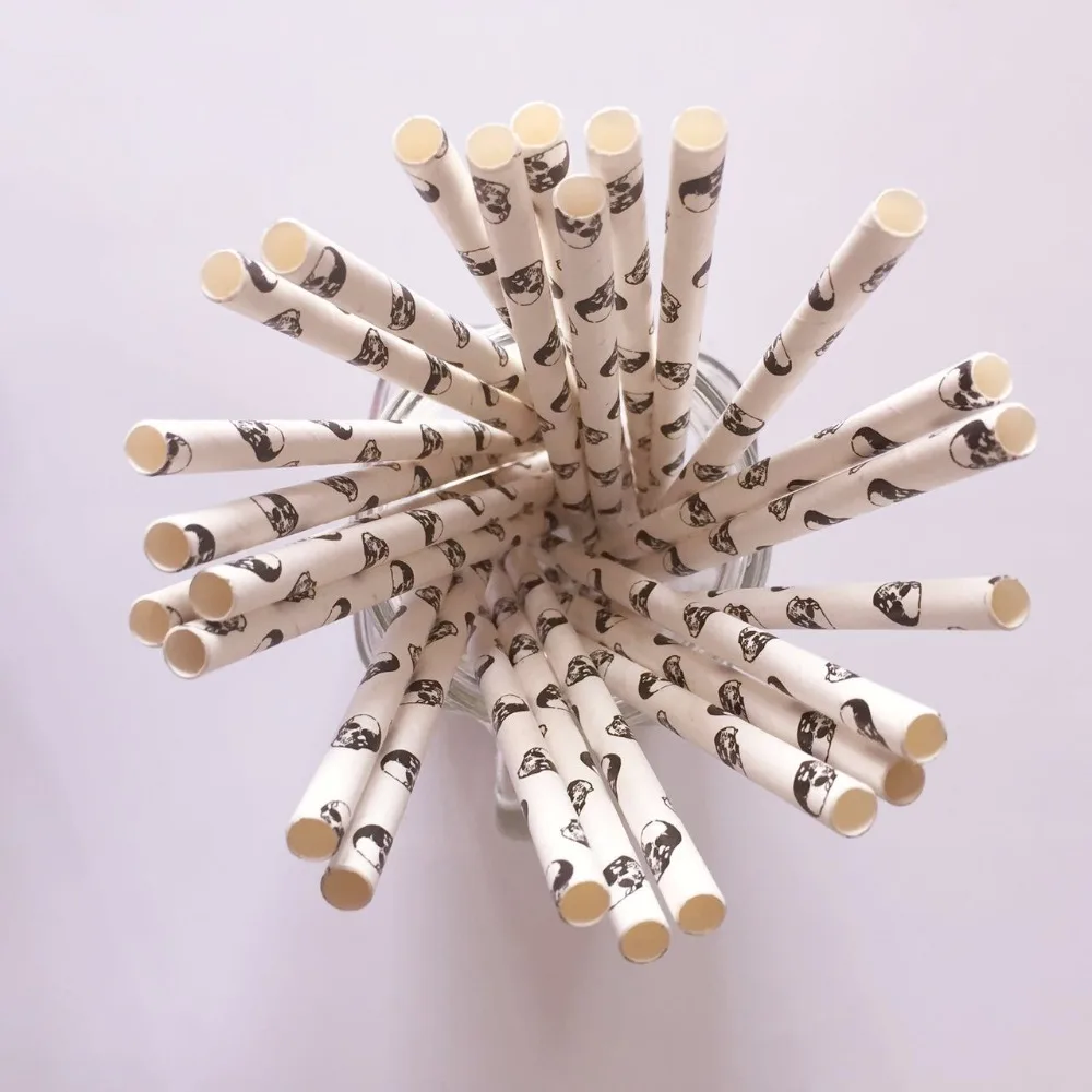 Бумажные экологически чистые соломинки для напитков 25 шт. узор в виде головы